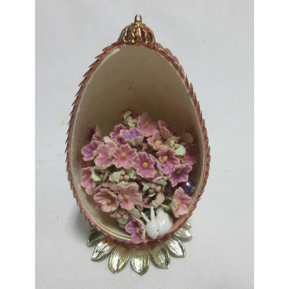 Handcrafted VTG Egg Springtime Easter Diorama Floral 4" Sugared Coated Floral - Picture 1 of 5
